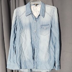 Jessica Simpson Blue Lace-Trimmed Top